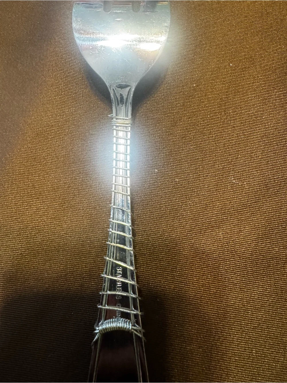 Farberware Stainless Steel Plum Green Glass Bead Wire Wrapped Serving Fork